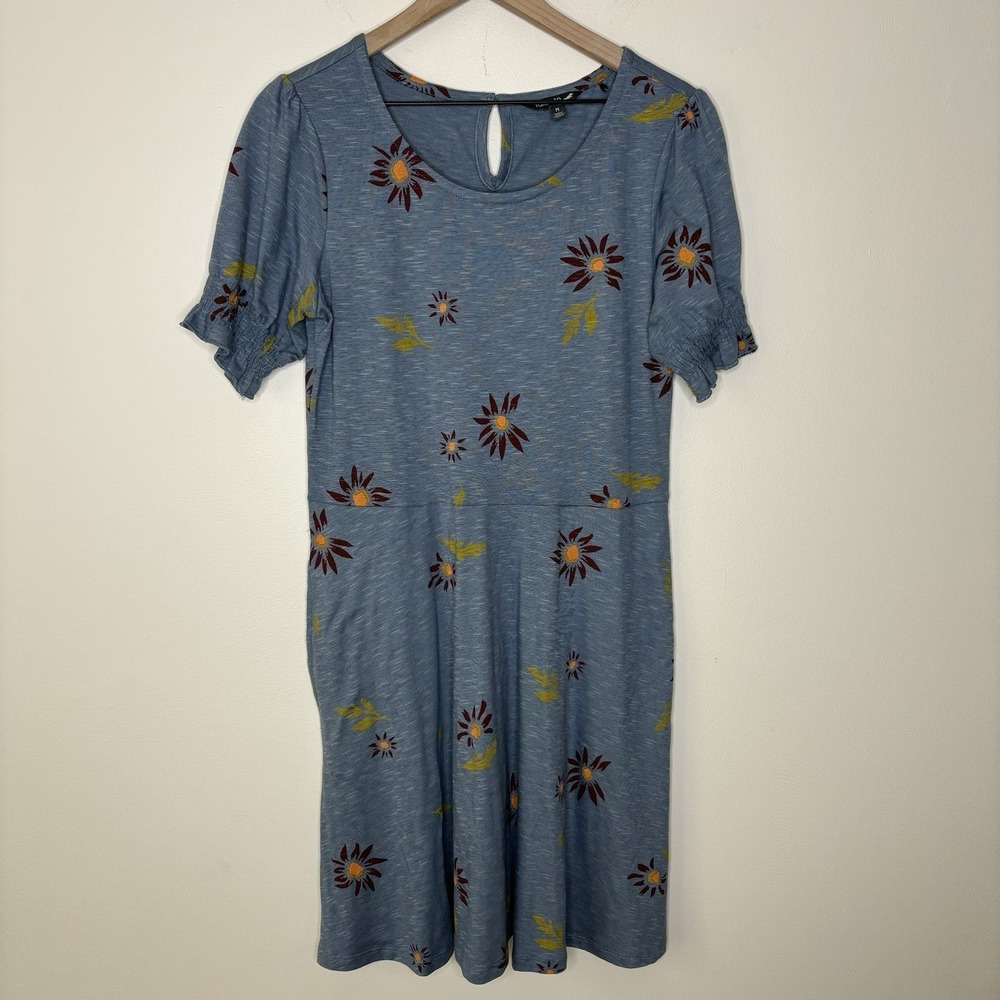 Toad&Co Daisy Dress Floral Short Sleeve Knit Medium Blue Casual Tencel Travel
